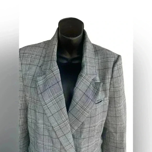 Cotton:on womens plaid Blazer oversized double breasted, buttoned black taupe XS - Picture 3 of 8